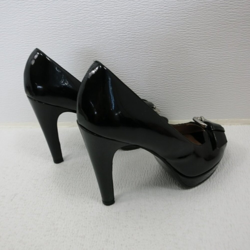 Barneys New York Black Patent Leather Dress Stiletto Belt Buckle Heels Sz 6 - Picture 5 of 6